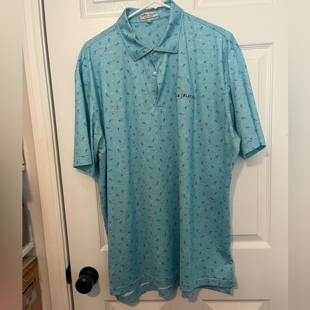 PGA Tour The Players Peter Millar Light Blue Patterned Polo Shirt